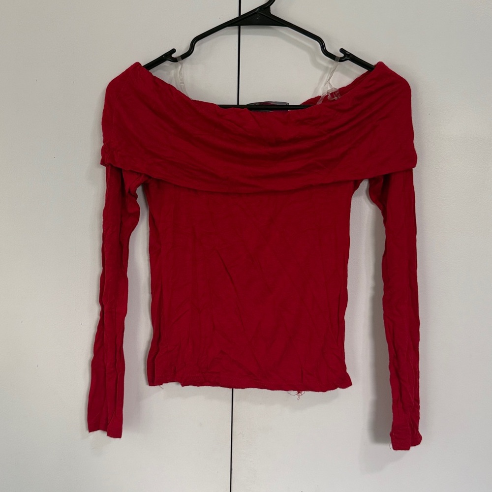 Red off the shoulder shirt, size medium, Polly & Esther